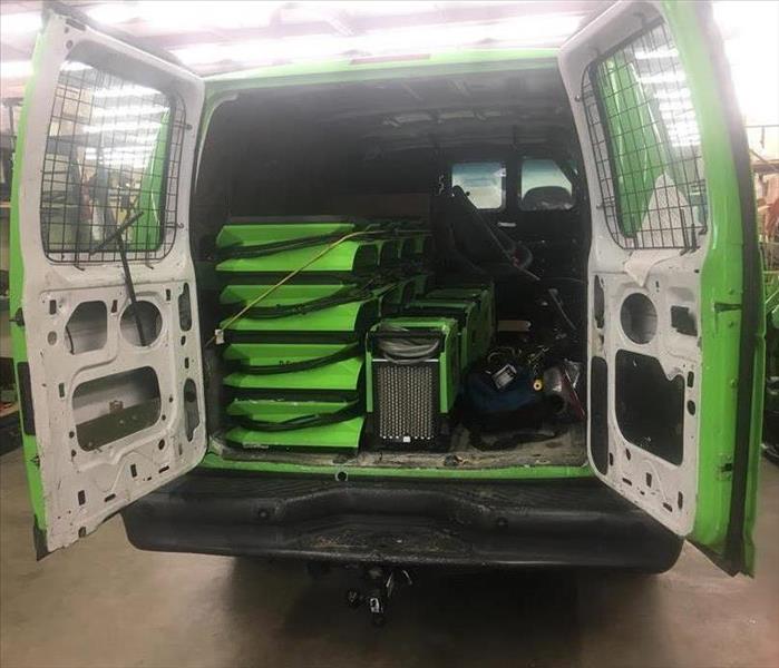 SERVPRO van packed with equipment. 